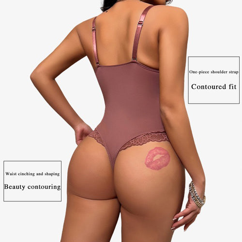 Deep v-neck lace bodysuit shapewear – tummy control & butt lift